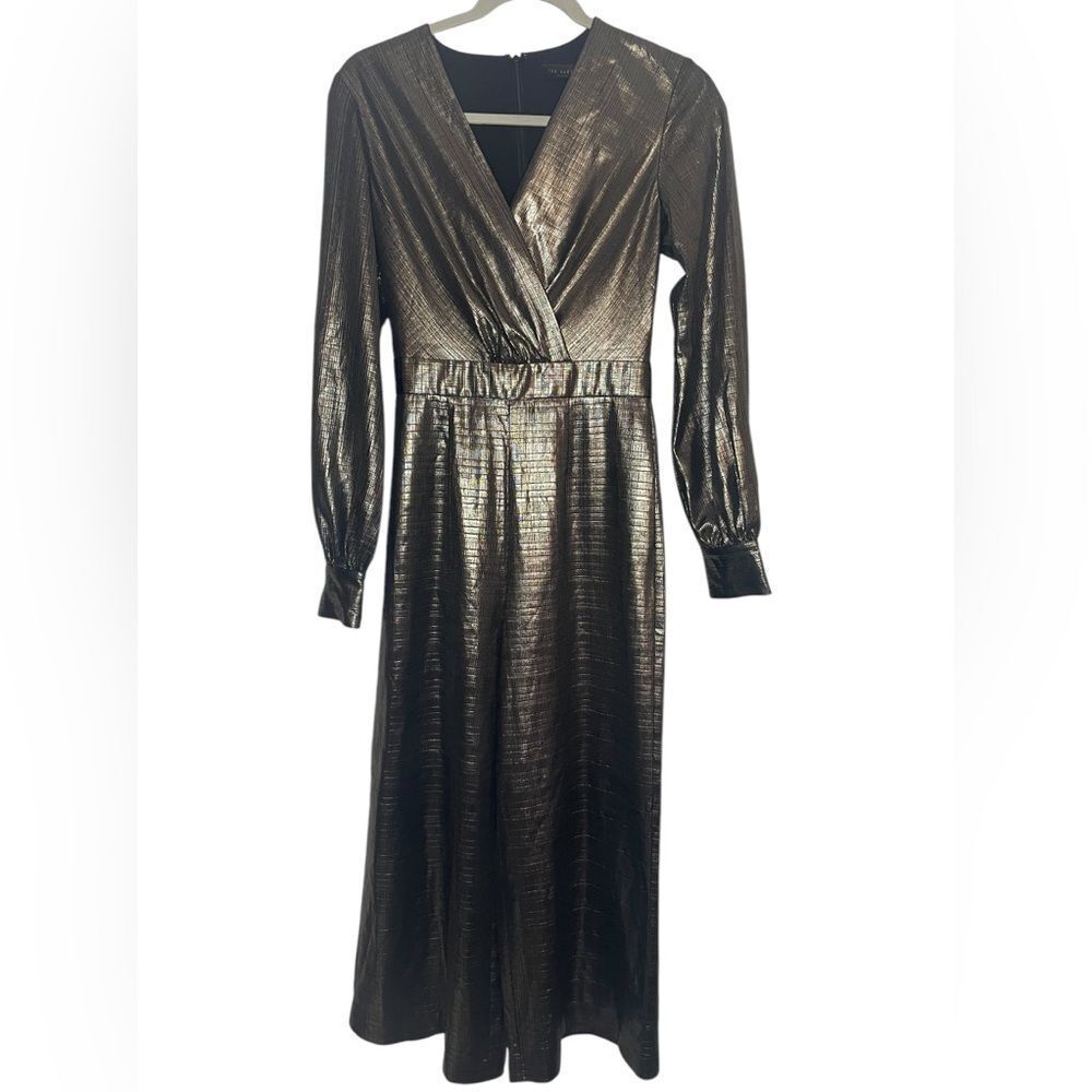 Ted Baker Twigga Metallic Wrap Wide Leg
Long Sleeve Jumpsuit Size 0 (US Size 2)